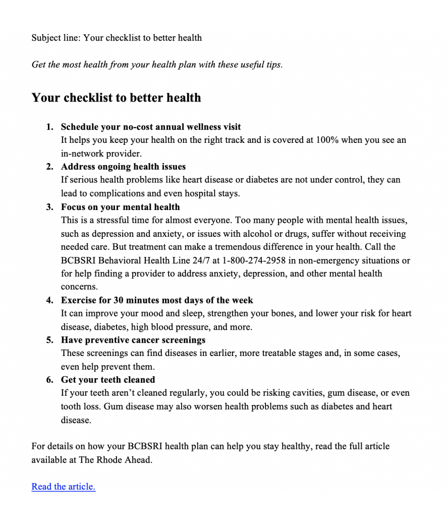 Encouraging Healthy Habits | BCBSRI