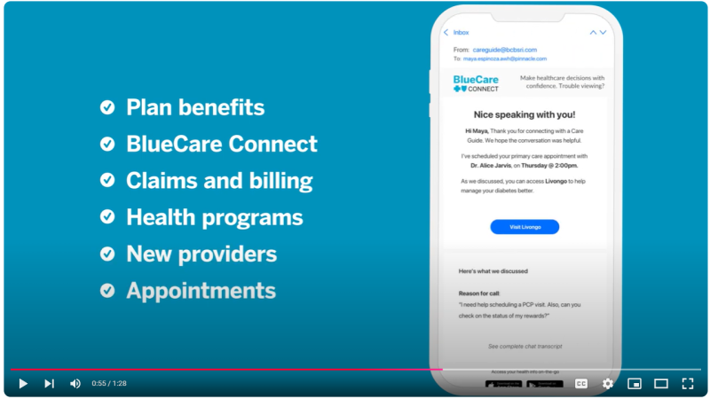 Screen shot of BlueCare Connect Care Guides section